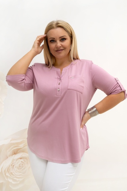 PREMIUM - Certyfikowana Wiskoza Olza Rękawek krótki Polska produkcja Elegancki dekolt w stójke zapinany na 3 guziki Kieszonka